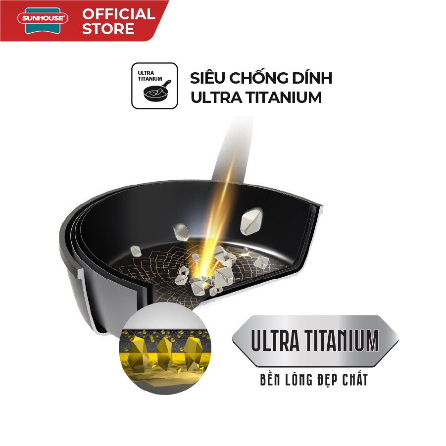 Chảo chống dính Ultra titanium SUNHOUSE ST20-22-26-28-30B | Chấp 99.999 lần chà | Bảo hành chính hãng 3 năm | Chống dính