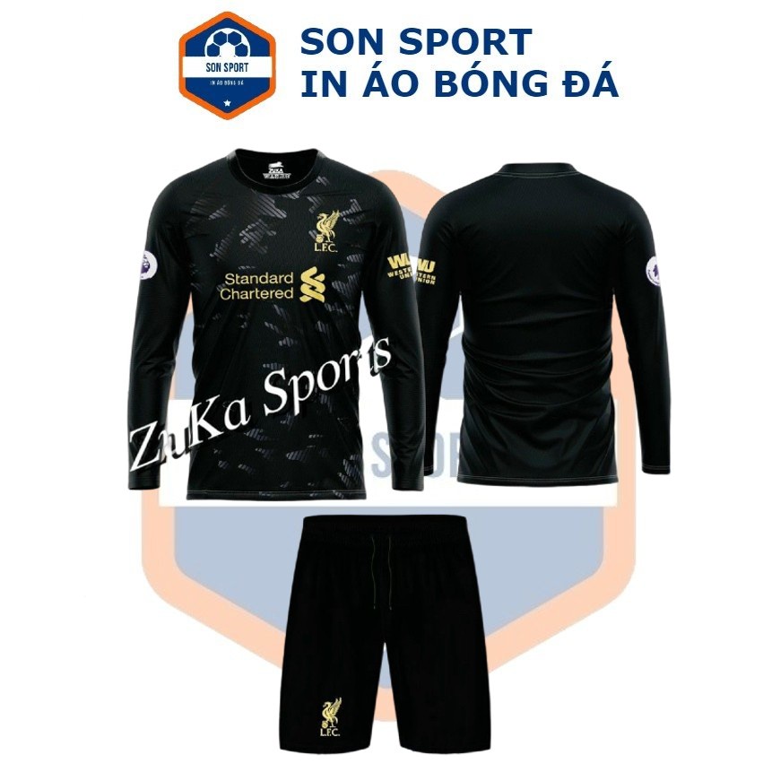 Bộ Quần Áo Thể Thao Bóng Đá Dài Tay CLB Liverpool Đen