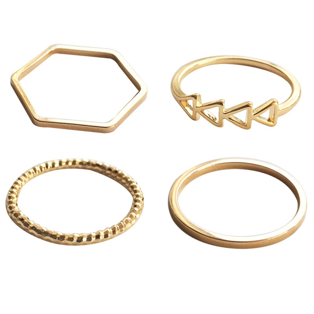 Set 4 chiếc nhẫn mạ vàng kiểu dáng hình học phong cách Hàn Quốc đơn giản hợp thời trang