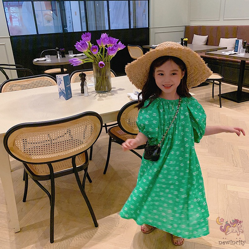 Đầm bé gái tay phồng in hoa đáng yêu