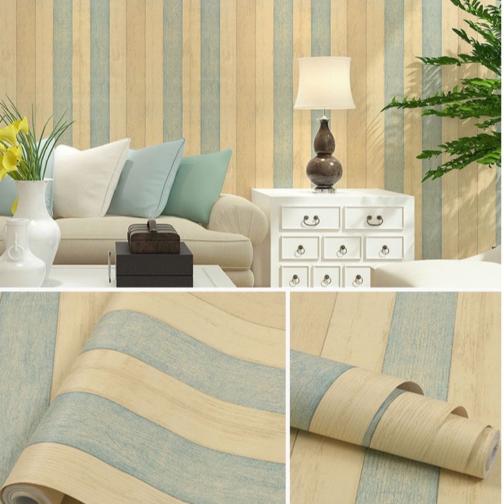 10M Giấy Dán Tường Sẵn Keo Gỗ Dọc Xanh Vàng 5236