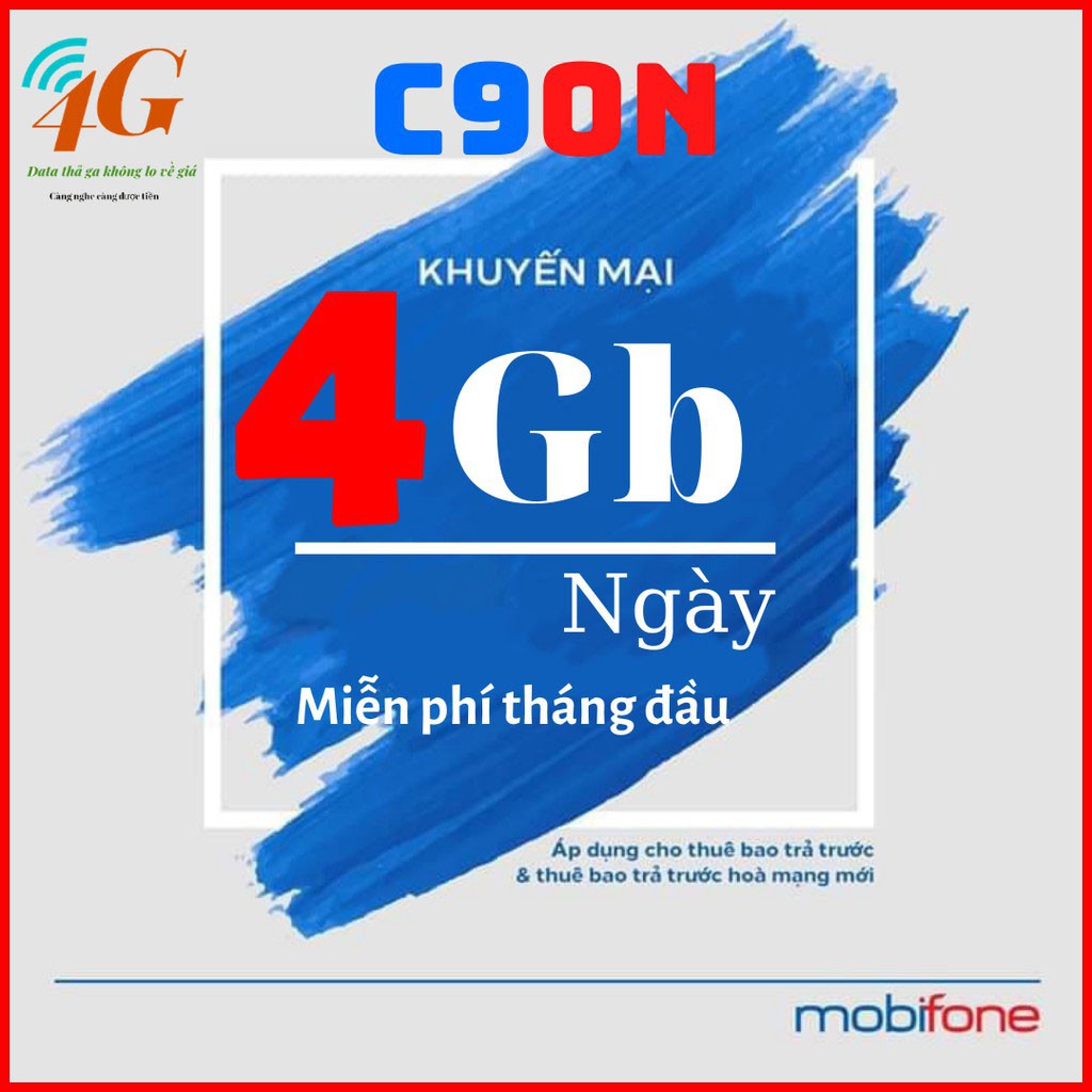 [Sẵn Tháng Đầu] Sim 4G Mobifone C90N có 4Gb/ngày,1000 phút Nội Mạng Mobi, 50 phút Ngoại Mạng