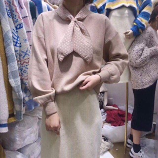 Áo len cổ nơ bi tay bồng