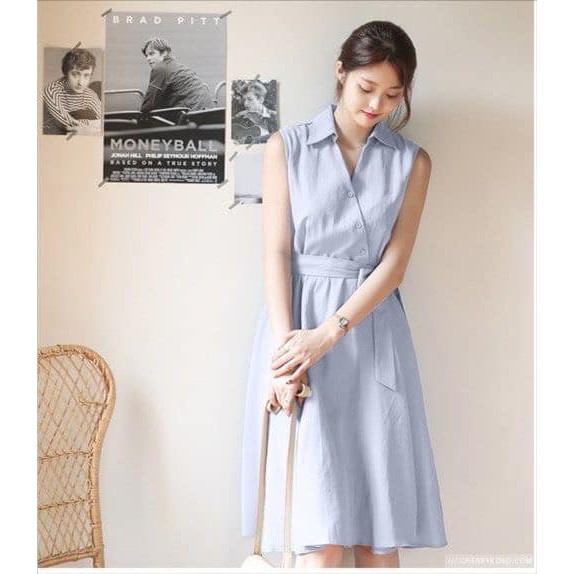 Váy đũi không tay 03 màu - kiểu cổ sơ mi mở