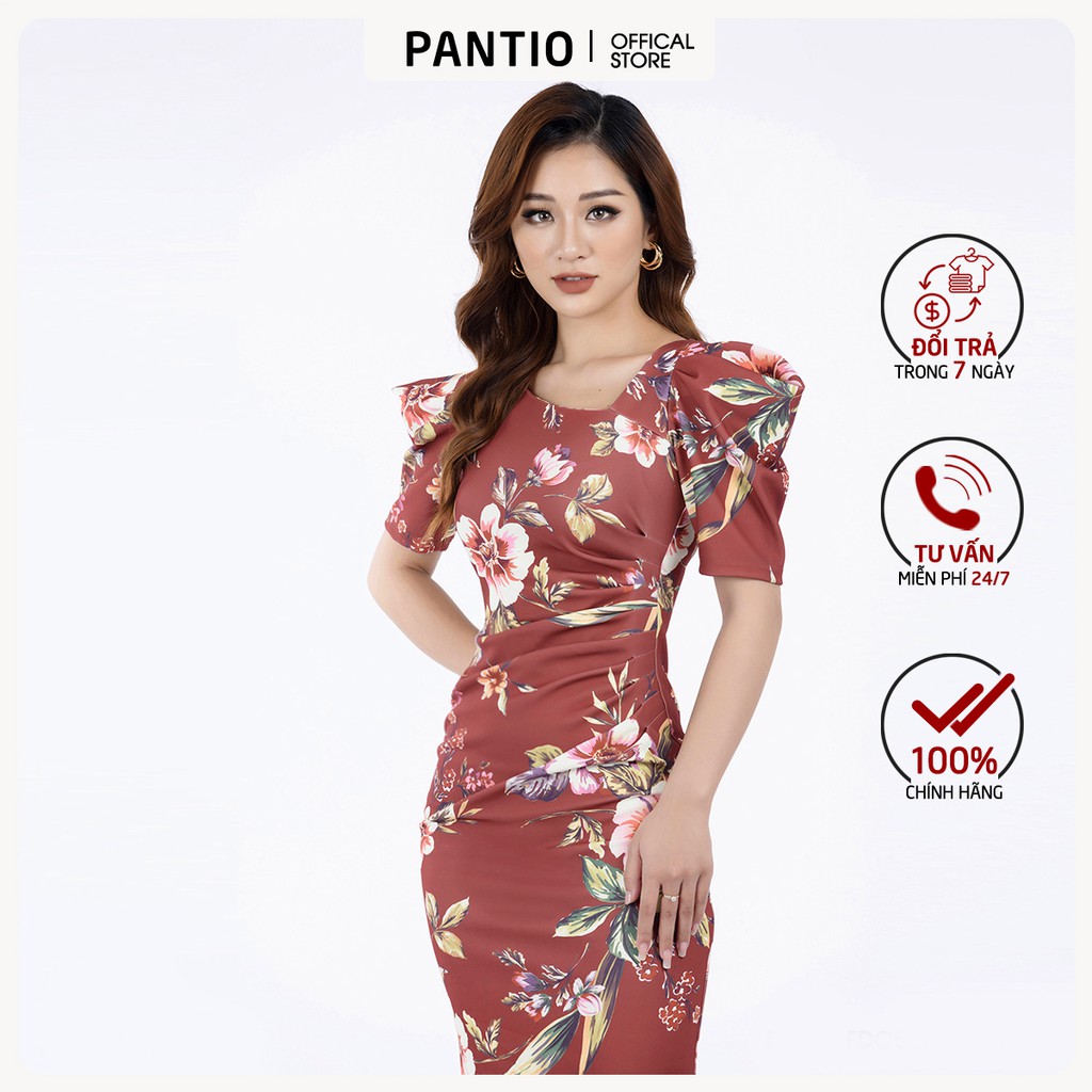 Đầm công sở in Họa tiết hoa dáng ôm ngắn tay FDC52850 - PANTIO