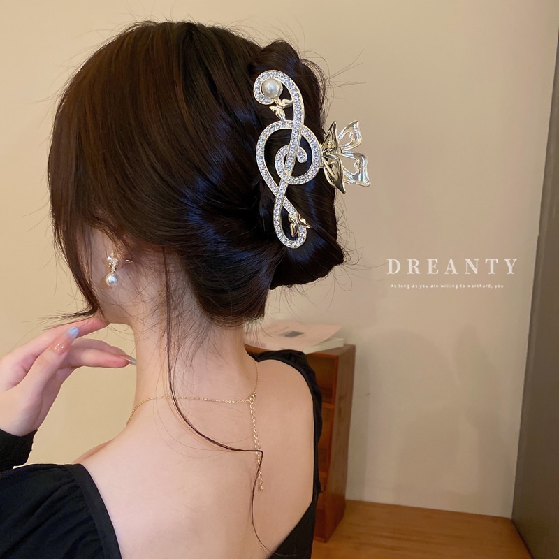 Kẹp Tóc Hình Nốt Nhạc / Bướm Dát Kim Cương Giả Đính Ngọc Trai Phong Cách Hàn Quốc Thanh Lịch Dễ Phối Đồ
