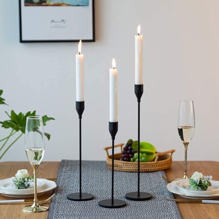 Bộ 3 chân nến trơn đen phong cách tối giản Nodric, chân nến trang trí tiệc bán kèm nến