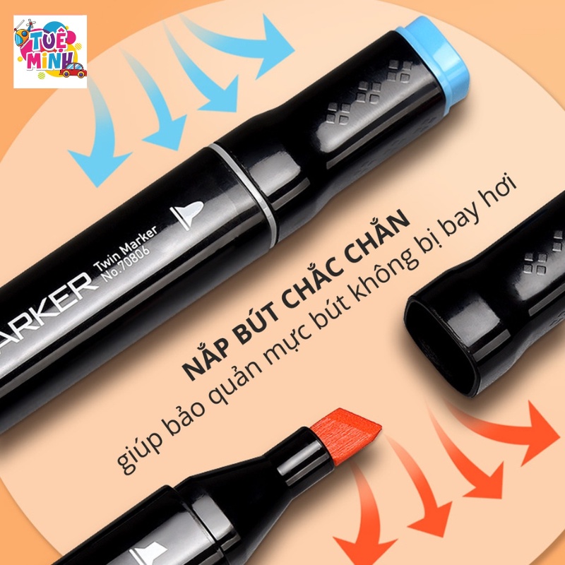 Màu marker, bút marker gồm 48 màu kèm túi vải chuyên nghiệp