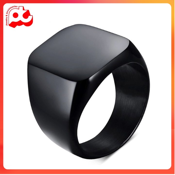 Nhẫn nam titan thời trang rẻ đẹp kiểu mặt trơn vuông to inox cao cấp thép không gỉ kiwiayp màu mạ đen PTNNA25