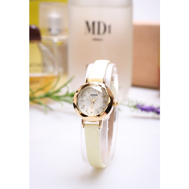 Đồng Hồ Nữ Julius JA-482C Dây Da ( Kem)-Thay dây miễn phí, bảo hành pin trọn đời
