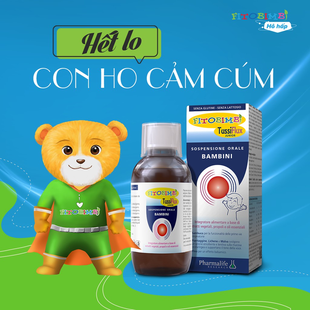 Fitobimbi Tussiflux Junior Siro ho cho bé Giúp giảm các triệu chứng ho có đờm Đau rát họng do Viêm họng Chai 200ml