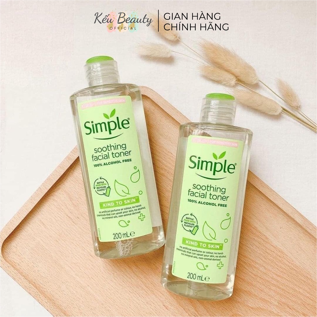 Nước hoa hồng Simple không cồn, cân bằng da dịu nhẹ Kind To Skin Soothing Facial Toner 200ml