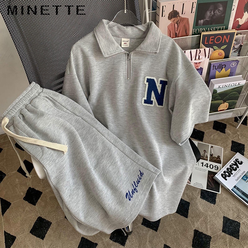 Bộ Đồ Thể Thao Hai Món Áo Sơ Mi Ngắn Tay Cổ Bẻ + Quần Short Thời Trang Mùa Hè Mỹ Cho Nữ