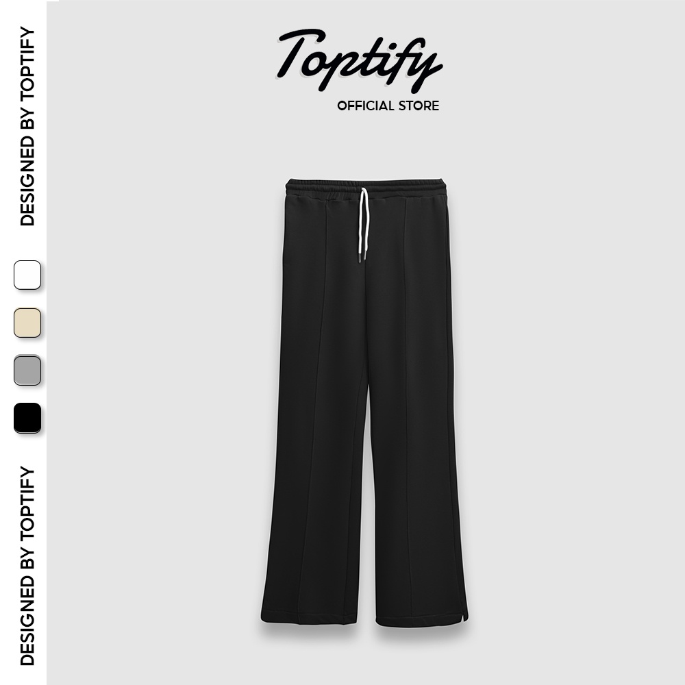 Quần Culottes trơn cạp chun cotton TOPTIFY viền ly ống suông phong cách năng động