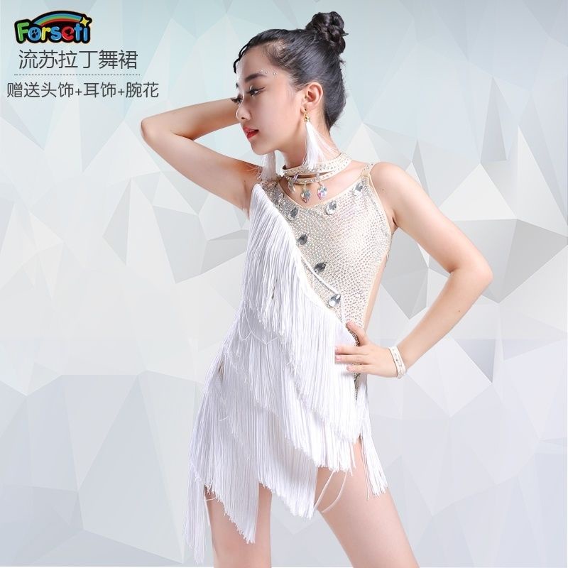 Đầm Khiêu Vũ Latin Đính Kim Cương Giả Phối Tua Rua Thời Trang Mùa Hè Mới Cho Nữ