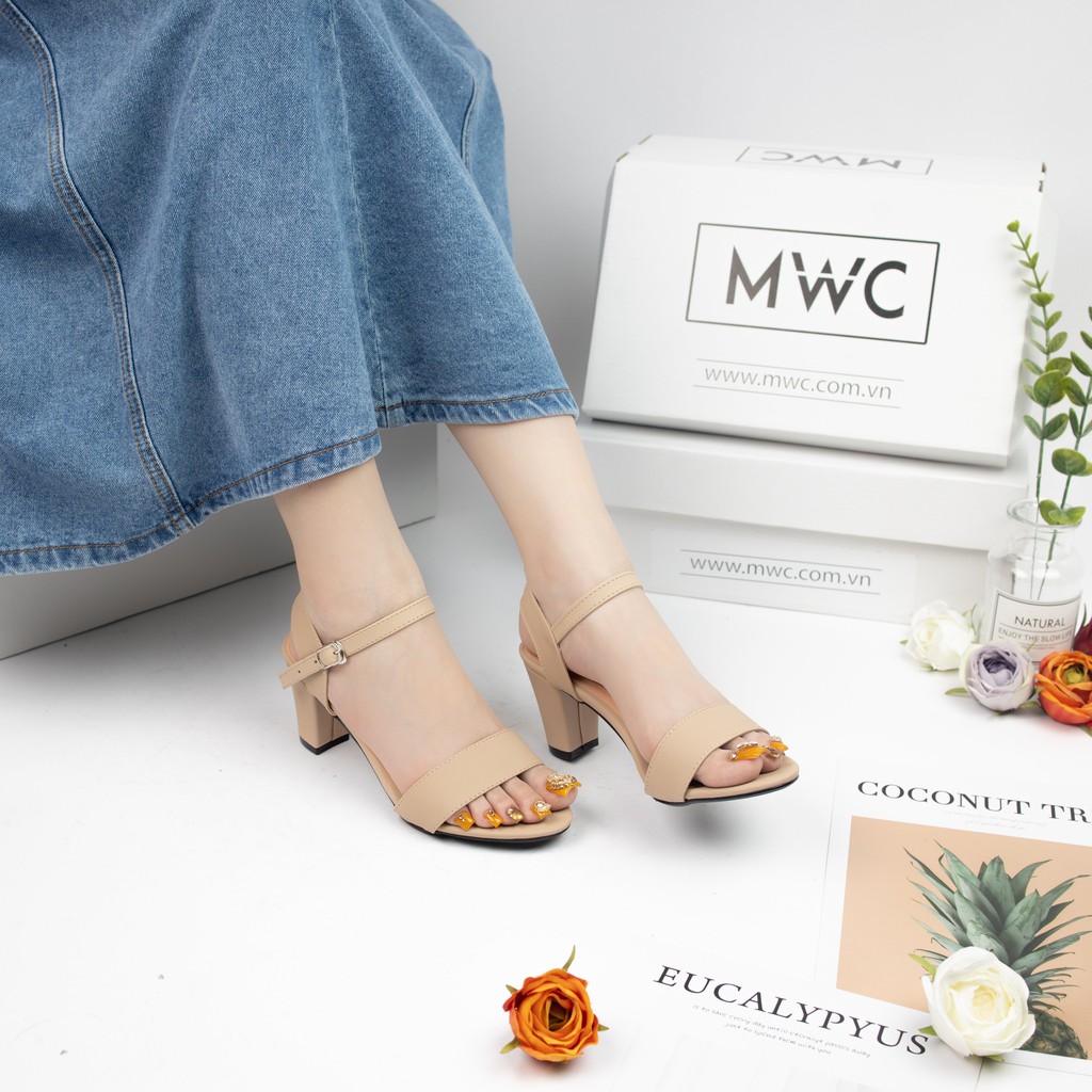 Giày Sandal Cao Gót MWC Đế Vuông Quai Ngang Basic NUCG- 3547