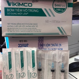 ❤ Hộp 100 cây Bơm kim tiêm vô trùng 5cc 5ml 23gx1 Vikimco ỐNG CHÍCH Xi lanh BƠM KIM TIÊM 5CC 5ML 23GX1 VIKIMCO