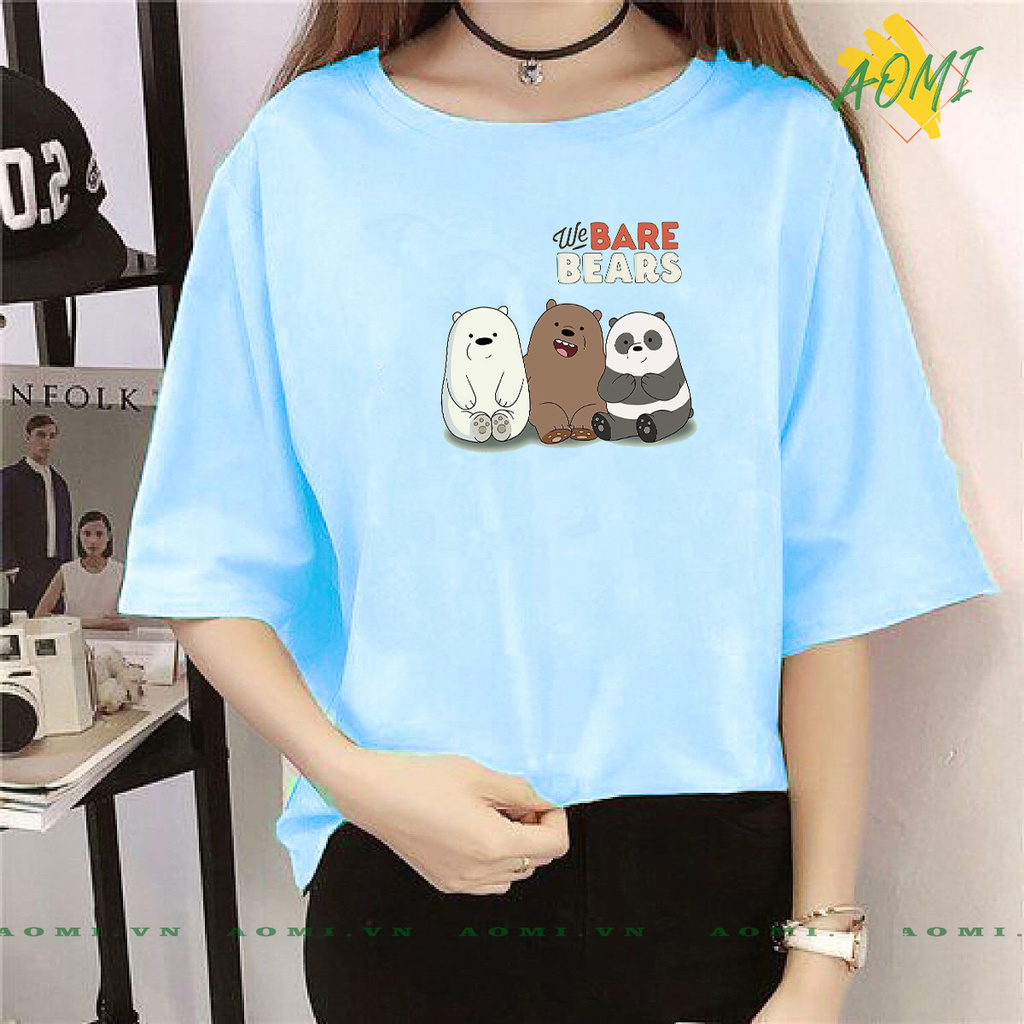 ÁO THUN UNISEX WE BARE BEARS Grizzly Panda và Ice Bear PHÔNG NAM NỮ GIA ĐÌNH CẶP ĐÔI CÓ SIZE TRẺ EM AOMIVN