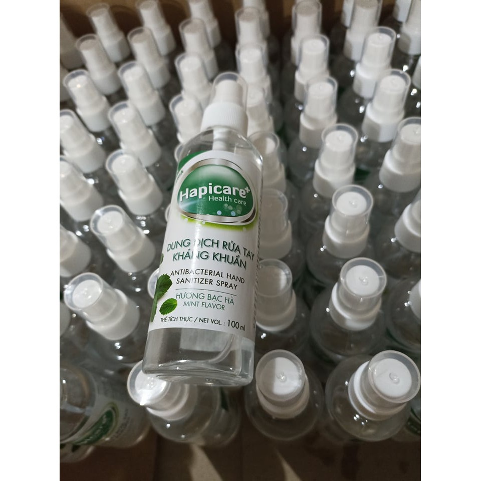 6chai Dung dịch nước rửa tay khô khử khuẩn Hapicare+, Combo 5 chai xịt mini 100ml  tặng thêm 1 chai