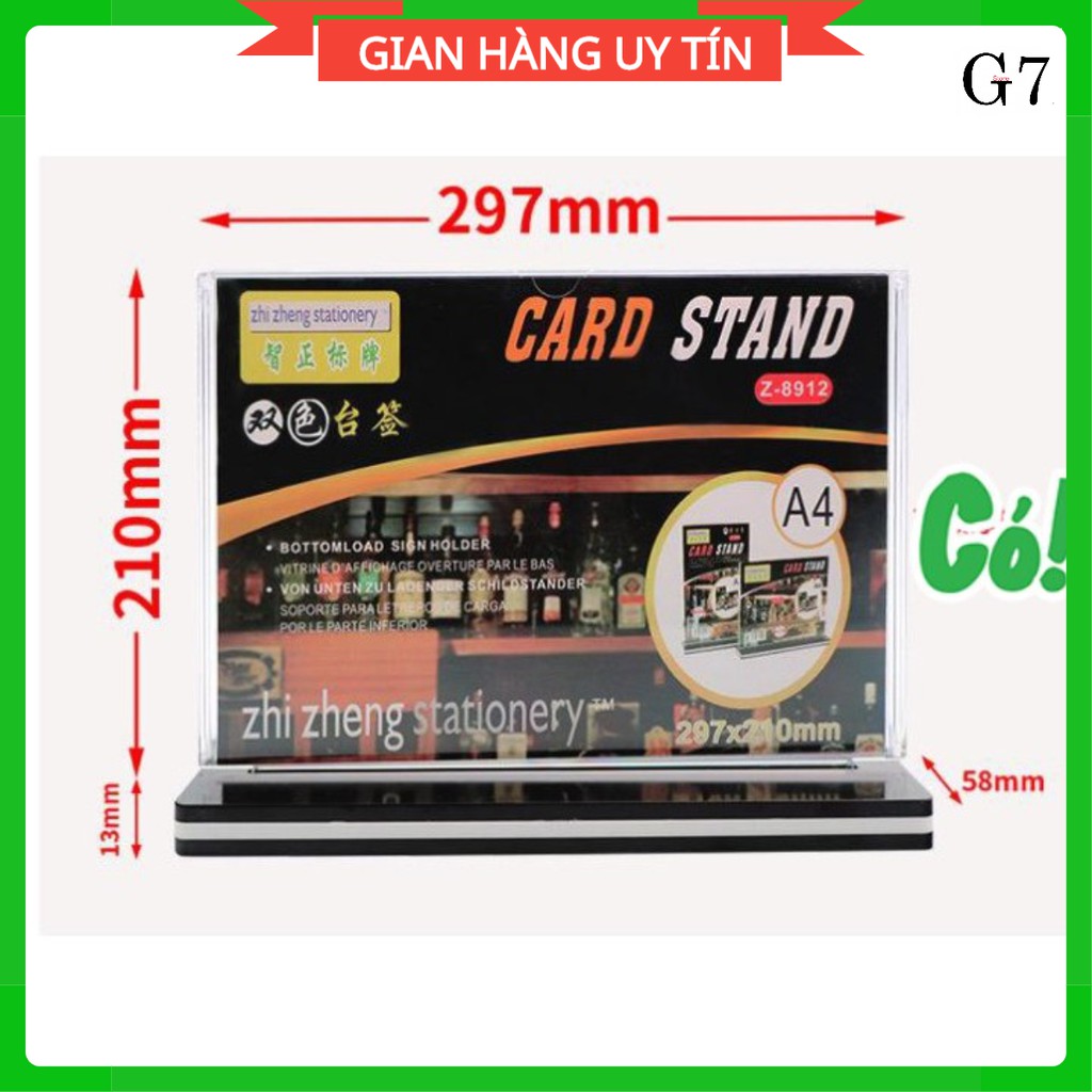 Menu mica A4 ngang (21 x 29,7cm),kệ mica để bàn,stand cao cấp