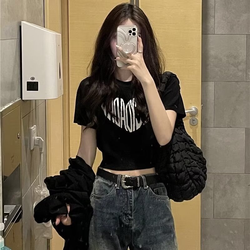 Áo thun dệt kim IELGY in chữ phong cách retro thời trang cho nữ