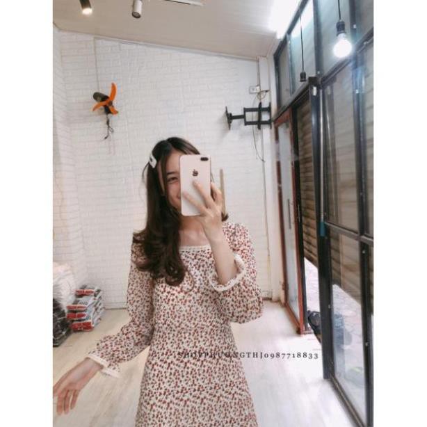 Váy hoa nhí cổ vuông dài tay- váy tiểu thư vintage (hình shop tự chụp/sẵn) 🌟