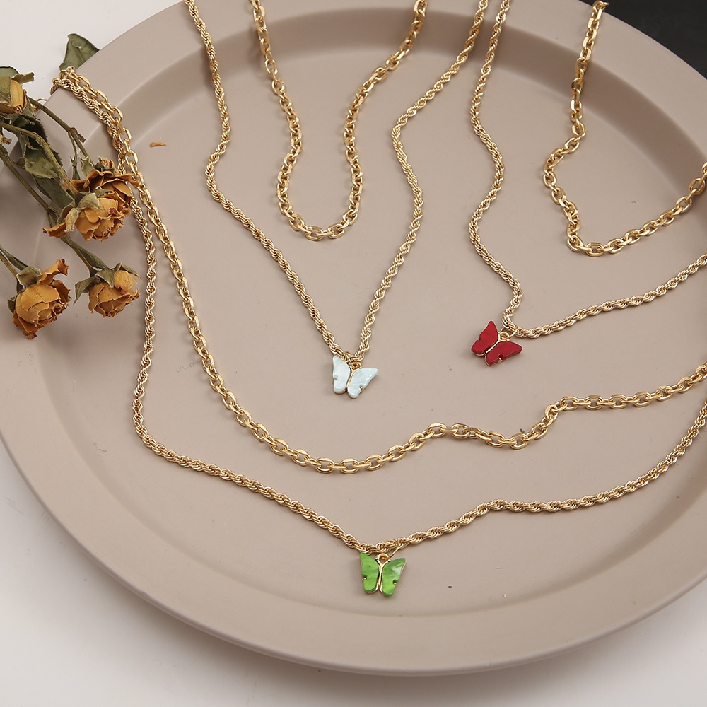 Vòng cổ nhiều lớp mặt hình bươm bướm thời trang cho nữ