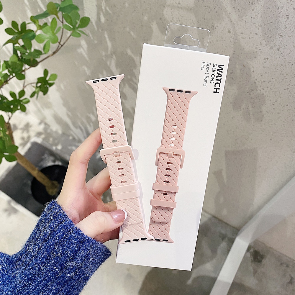 Dây Đeo Đồng Hồ Bằng Silicone Bện Cho Apple Watch Series 7 6 SE 5 4 44mm 40mm 45mm 41mm 42mm38mm