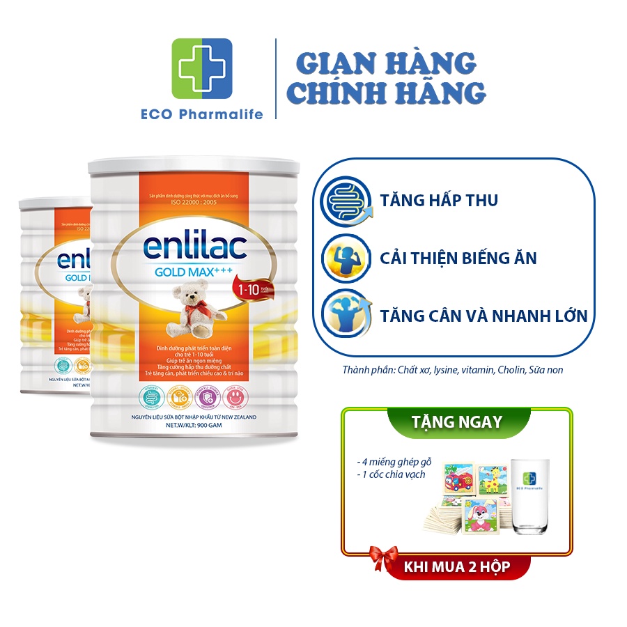 Sữa bột Enlilac Gold Max + Hộp 900g Giúp bé ăn ngon miệng, tăng cường hấp thu dưỡng chất, sữa cao năng lượng cho trẻ