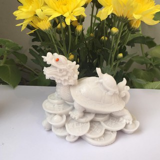 Tượng long quy mang tài lộc màu trắng dài 12 cm rộng 10 cm mang tài lộc