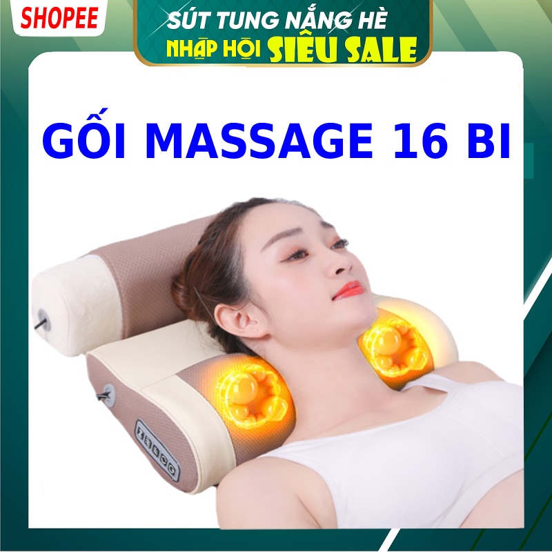 Gối massage cổ vai gáy ☀️FREESHIP☀️ gối massage 20 bi hồng ngoại thế hệ Premium, đánh tan những cơn đau cổ vai gáy lưng