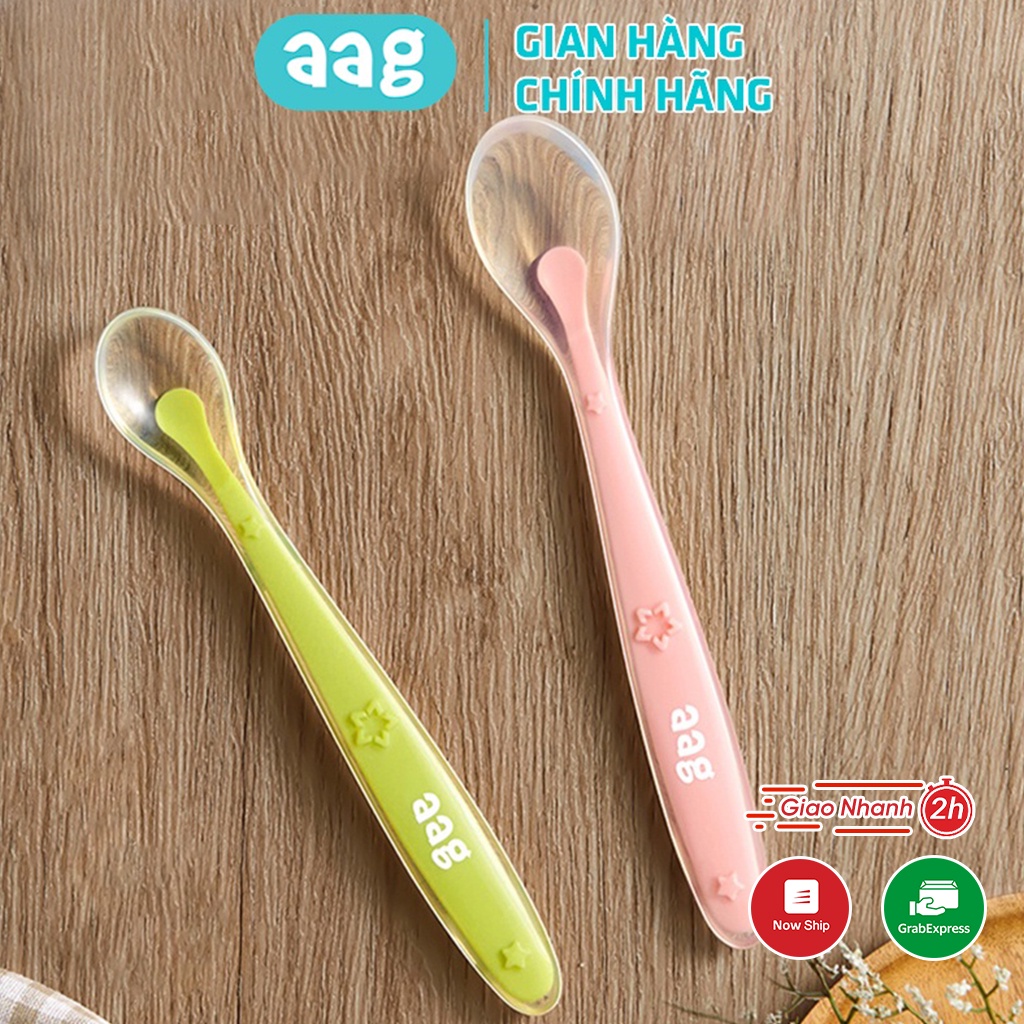 Set 2 thìa ăn dặm silicon AAG2008005, muỗng ăn dặm an toàn tiện lợi cho bé
