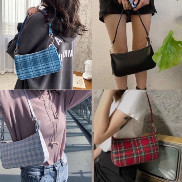 Túi xách kẻ Brandy Melville (Túi xách kẹp nách kẻ vintage)