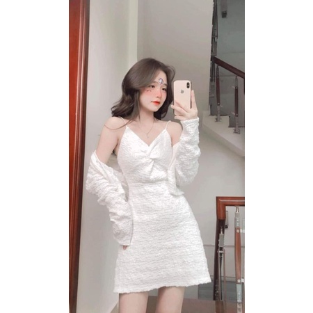 ĐẦM XOẮN NGỰC 2 DÂY KÈM ÁO KHOÁC