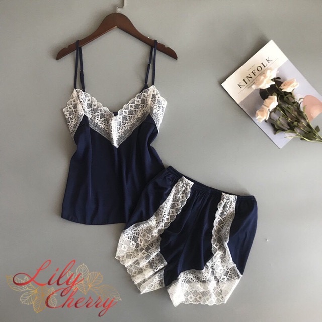 Bộ ngủ LỤA 2 dây viền ren trắng KELLY WANG ( ảnh thật cuối ) sẵn sll | BigBuy360 - bigbuy360.vn