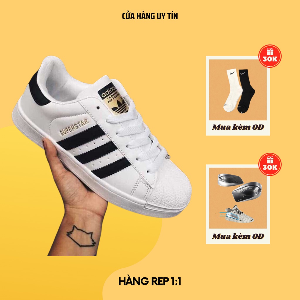 Giày thể thao nam nữ cổ thấp, Sneaker Sò Adidas trắng đen shopgiayvanbe
