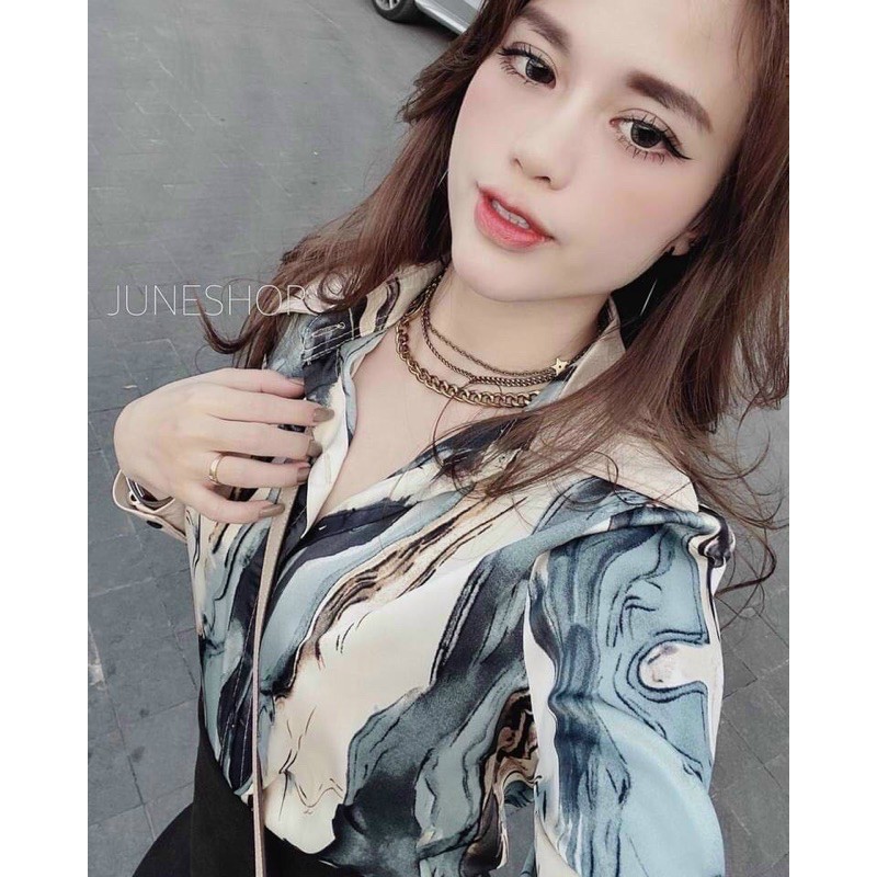 Áo sơ mi nữ dáng suông, Áo nữ Thiết Kế chất lụa hàn mềm mịn Xưởng May Trinh Kiều