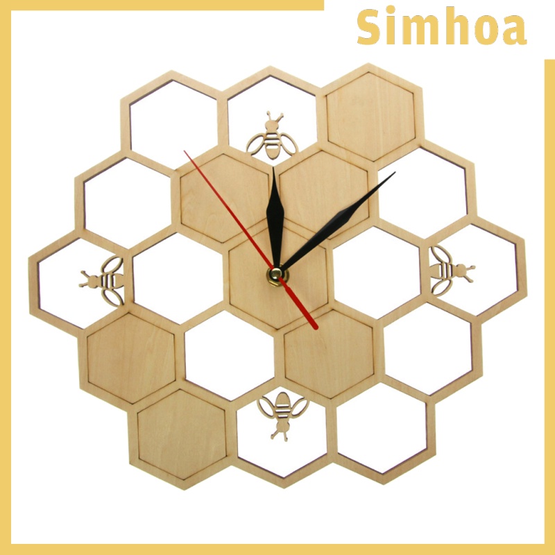 Đồng Hồ Treo Tường Bằng Gỗ Hình Lục Giác Không Gây Tiếng Ồn Trang Trí Phòng Khách / Văn Phòng