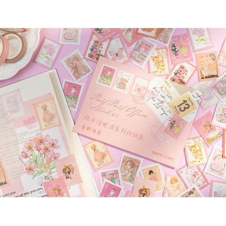 Enjoymore Set 46 Miếng Dán Hình Tem Vintage + Bìa Thư Cổ Điển Trang Trí Sổ Bullet Journal Hình Dán Sticker Nhãn Retro