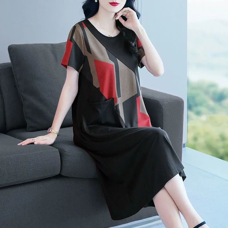 Đầm Dáng Rộng Che Bụng Phối Màu Tương Phản Kiểu Phương Tây Thời Trang 2022 Cho Nữ