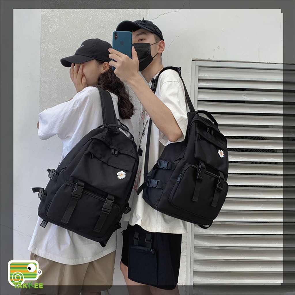 Ba lô đi học, Ba lô Học Sinh, Balo Laptop Unisex Tặng Kèm Huy Hiệu Hoa Cúc Tháo Rời