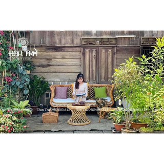 Ghế Sofa Mây Nàng Mây Vintage Cổ Điển 1m6 (Sofa Lisa) - Ghế Sofa Mây Tre Thư Giãn, Sofa Mây Giá Rẻ, Nội Thất Mây Tre Đan