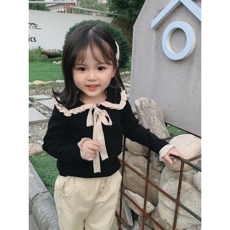 Áo Thun Tay Dài Cổ Búp Bê Thời Trang Thu Đông Hàng Mới Dành Cho Bé Gái