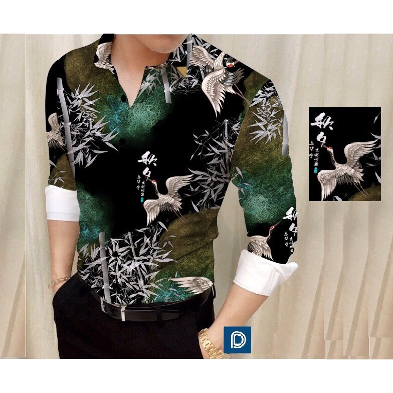 ÁoSơ Mi Nam Dài Tay Phối Hoạ TIết CHIM HẠT  In 3D ĐẸP.Giá Rẽ Nhất Thị Trường ảnh thật CỦA Bỏ Sỉ