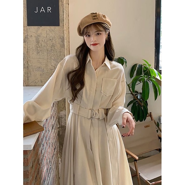 Váy sơ mì xòe đai eo thanh lịch