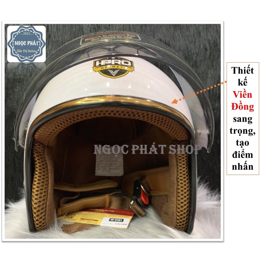 Mũ Bảo hiểm  ¾ Đầu_Hàng Chính Hãng HPRO [có kính chắn gió] Size 54-59cm_chất liệu nhựa ABS và đệm xốp EPS chịu lực