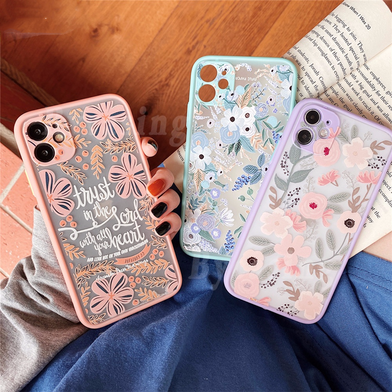 Fashion Casing OPPO A15 A15S A54 A53 A94 A33 2020 A52 A92 A5S A3S A5 A9 A7 A12E A31 F11 Pro F9 A1K A59 F1S Reno 5 Reno 5F4 2F Floral Fresh Flower Shockproof Slicone Frame Hard Phone Case IYA