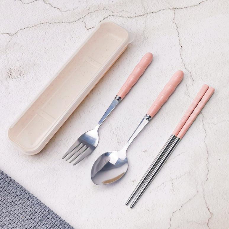 Bộ 3 Món Thìa, Đũa, Dĩa Lúa Mạch Chất Liệu Inox 304 đặc biệt tiện lợi khi mang cơm văn phòng