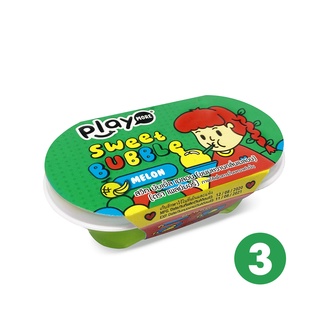 Hộp 3 bộ kẹo đồ chơi thổi bong bóng hương dưa gang và chanh dây Playmore 40g