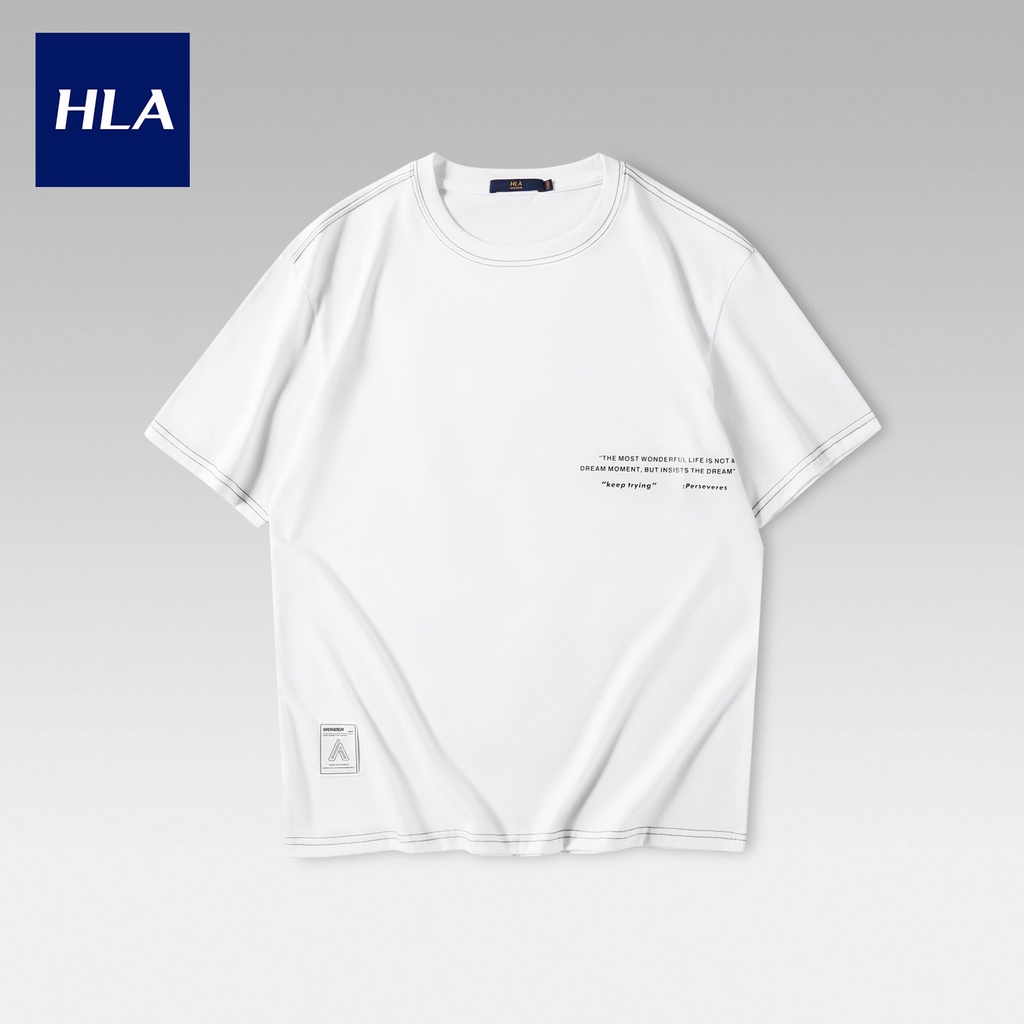 HLA - Áo thun nam ngắn tay phối viền phong cách Fashionable design cotton white T-shirt